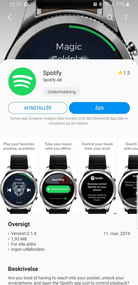 No Spotify on Galaxy Store - Galaxy Watch - Page 8 - The Spotify Community