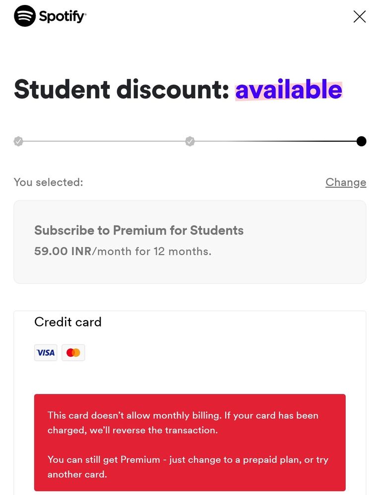 Solved India Issue Paying For Monthly Premium For Stude The Spotify Community