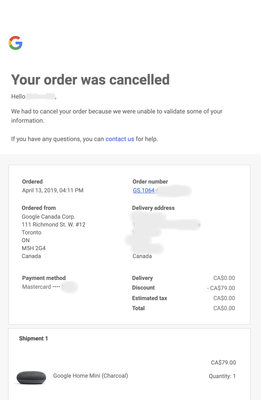 GS cancelled order email