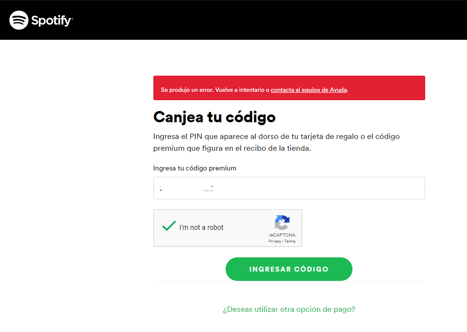 Error trying to redeem code - The Spotify Community