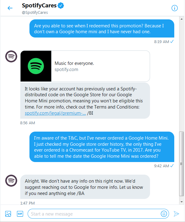 Google Home Mini Offer says ineligible, but I meet... - The Spotify  Community