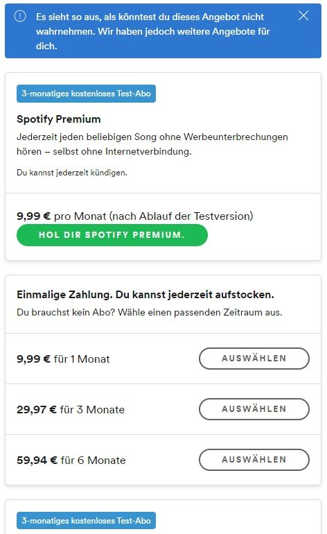Solved: Can\'t get premium ! used free Spotify (Because i - The Community trial... the