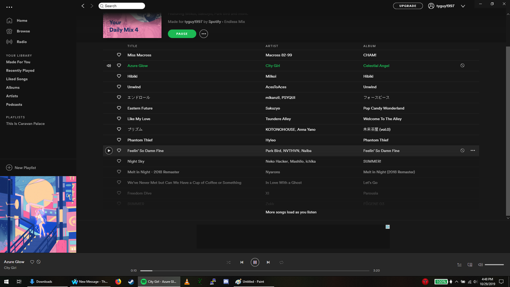 An image capture displaying the gradient present in the older daily mix indicataive of the dynamic contents of the playlist.