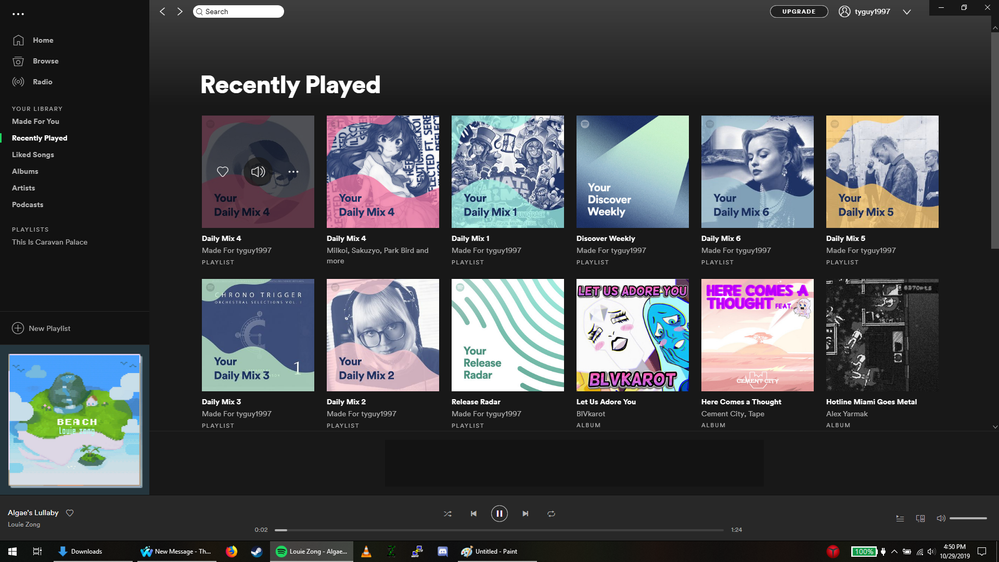 An image capture of the newer daily mix having multiple options from recently played.