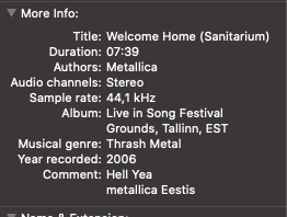 Metallica in Finder info