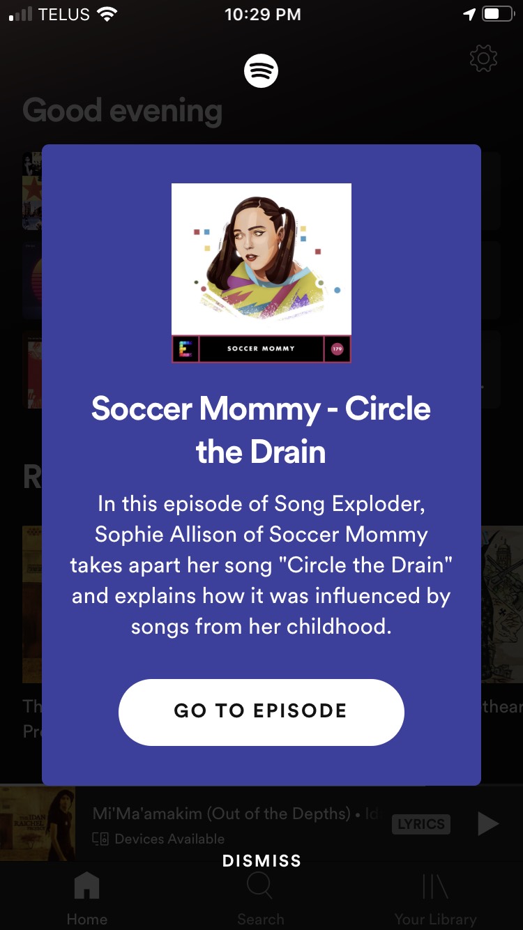 Popup podcast notifications in app - The Spotify