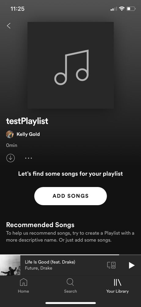 Note no songs are present
