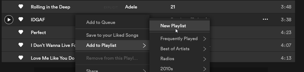Add songs to a current playlist or create a new one