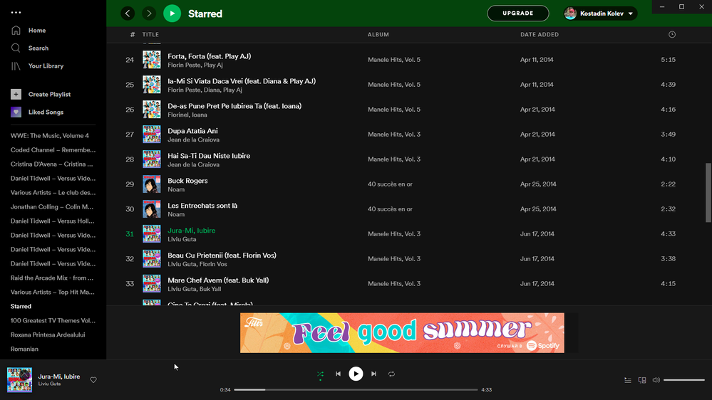 Spotify app's window with high-contrast disabled