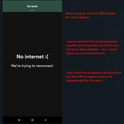 Car mode doesn't work offline - The Spotify Community