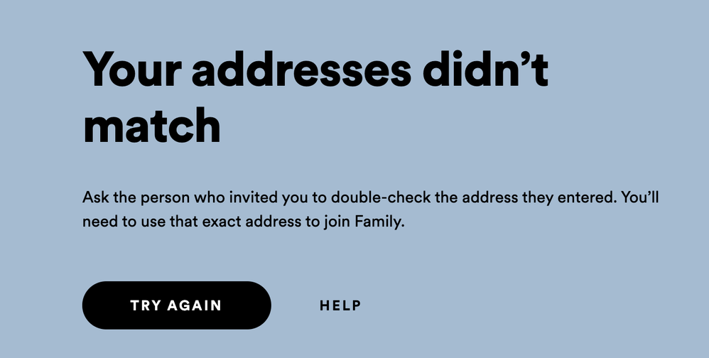 Error that the address doesn't match