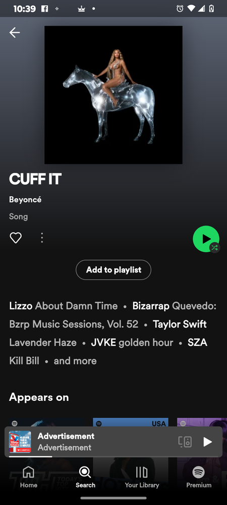 This song has the option to add the song to playlists.