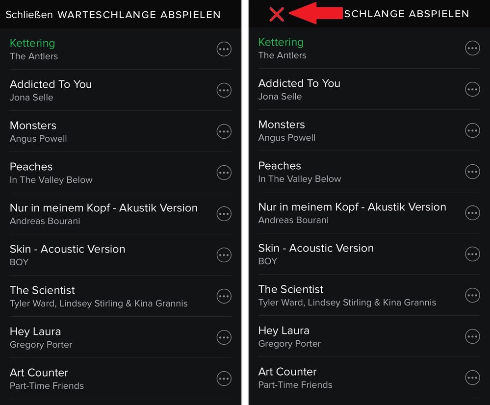 Ios Music Change Queue Close Button On The Ip The Spotify Community