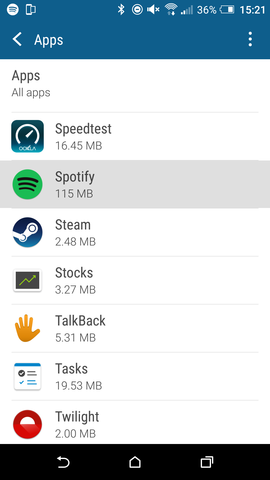 Find Spotify in the list of your apps and select it