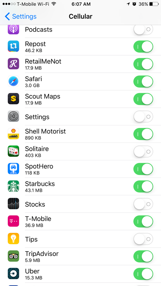 Under use cellular: spotify does not show up