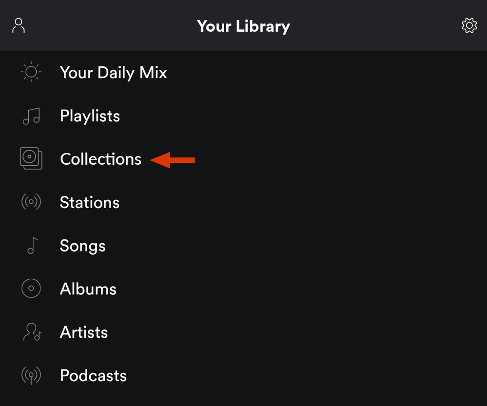 Collections menu in Your Library