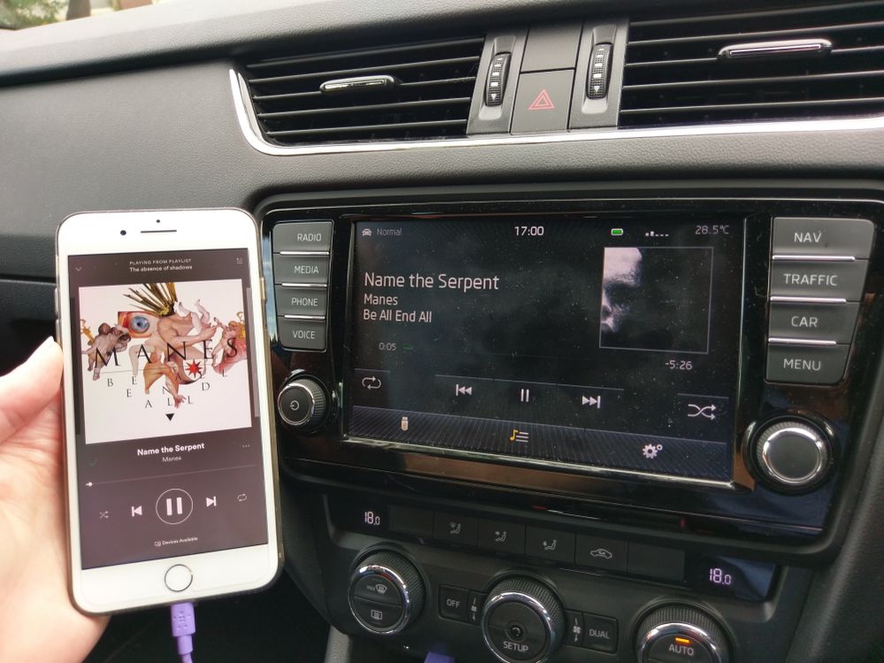 Fourth song, phone shows correct art but car shows art for the previous song. Song length on car is correct at 5:32