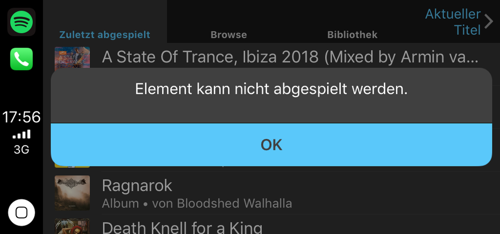 Error message for recently played
