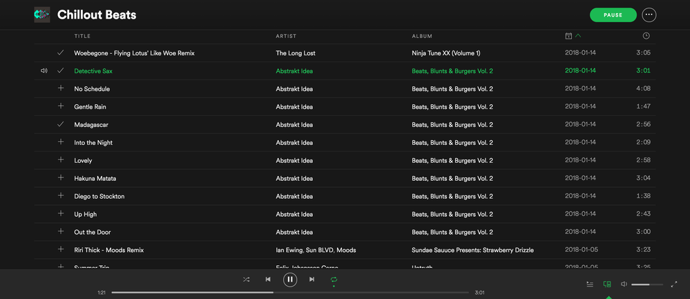 (#1 Playlist )  - Playlist, playing song in middle of list, with shuffle OFF.