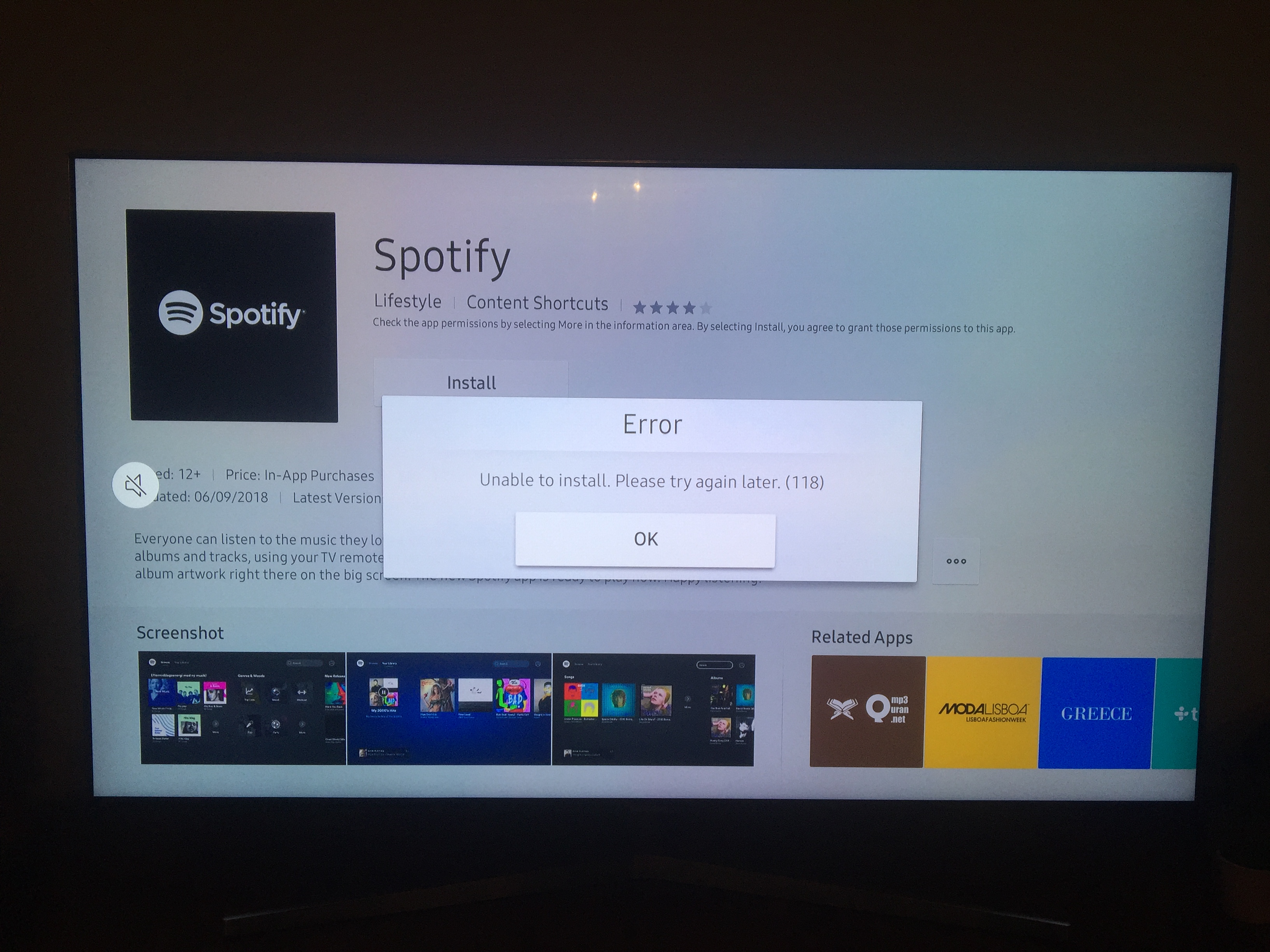 Spotify app doesnt installing on Samsung 55MU9000 The