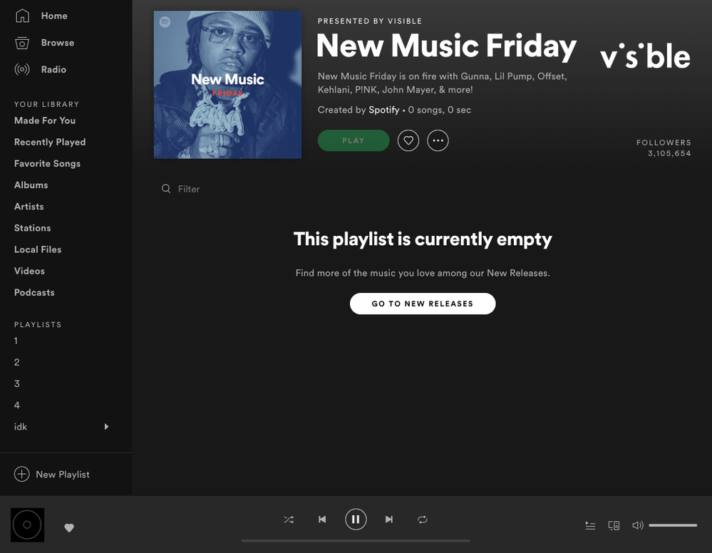 Spotify made playlists are also empty.