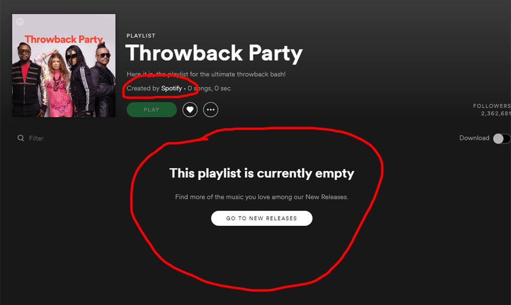 Even original spotify playlists seem to be empty.